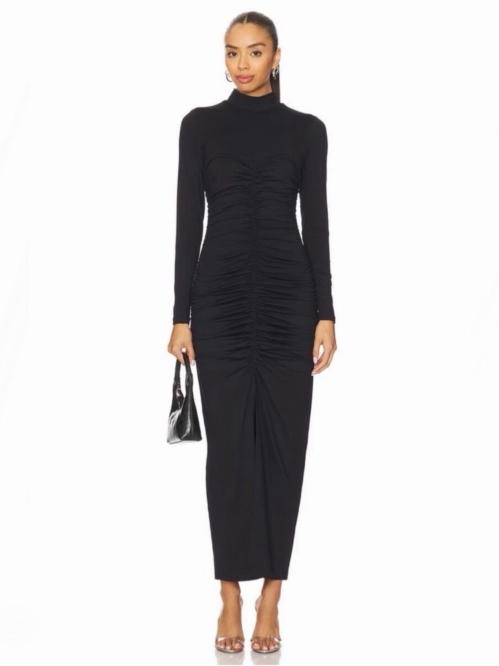 Susana Monaco Mock Neck Long Sleeve Dress in Black Size M
